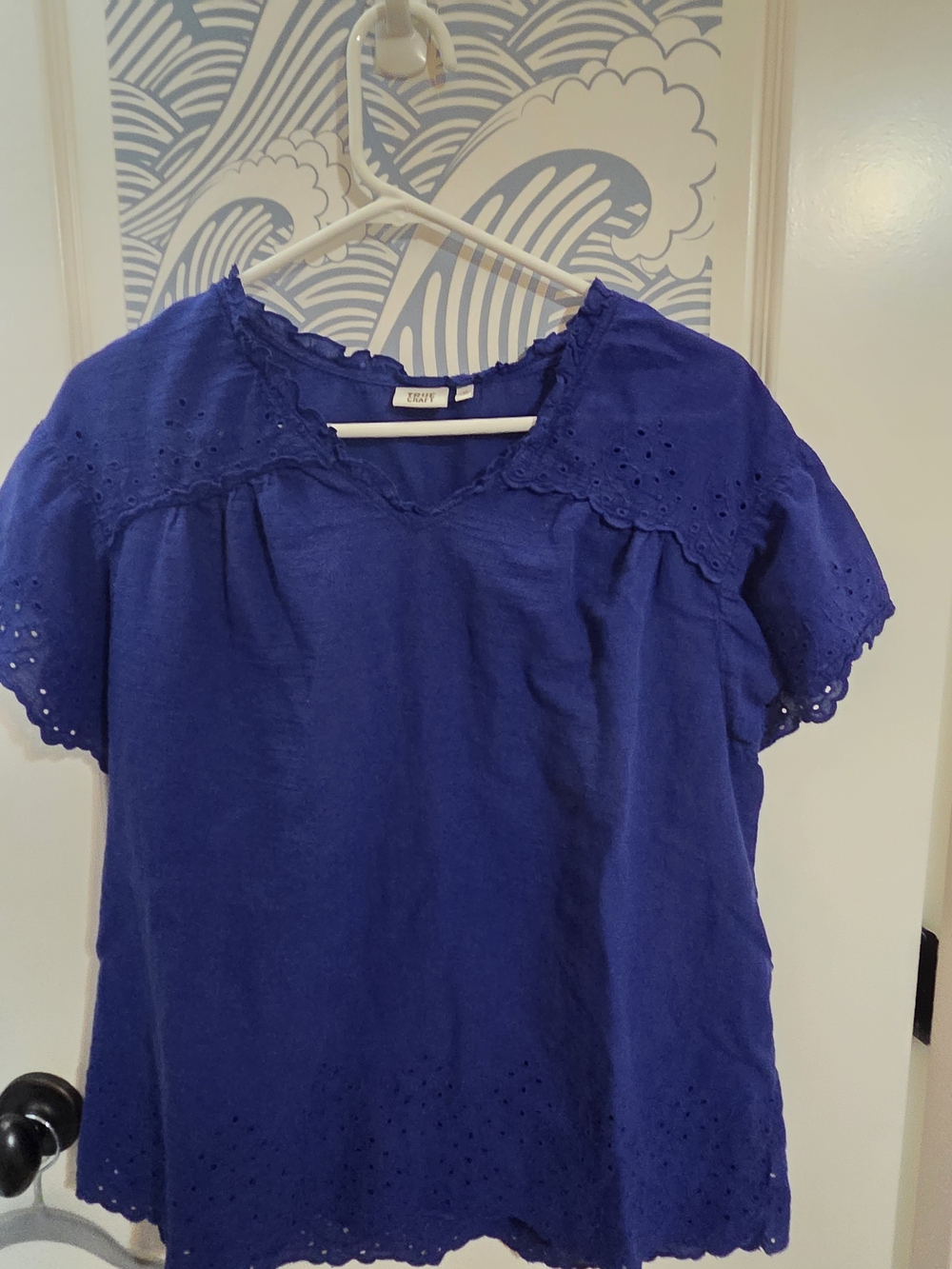 True Craft Royal Blue Eyelet Short Sleeve Blouse
